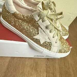 Gold Glitter Women's Sneakers Shoes Size 8.5